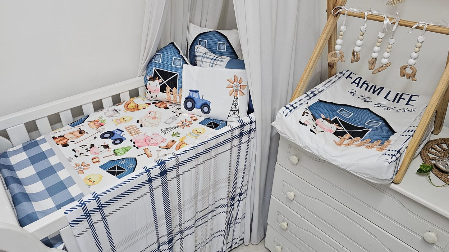 Blue vintage farm life Nursery Cot Baby Linen image 2