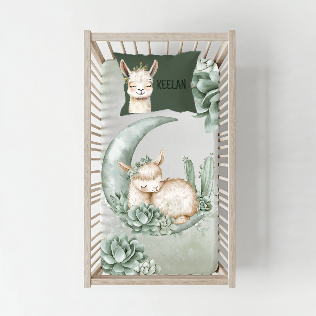 Neutral Succulents Llama Cot Duvet Cover image 1