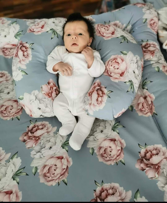 baby sitting in custom feeding pillow 