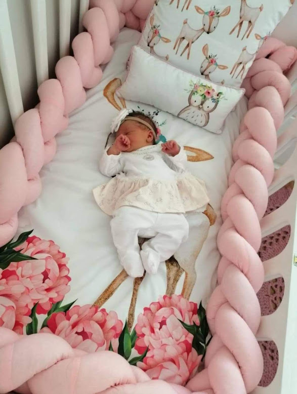 pink braided cot bumper