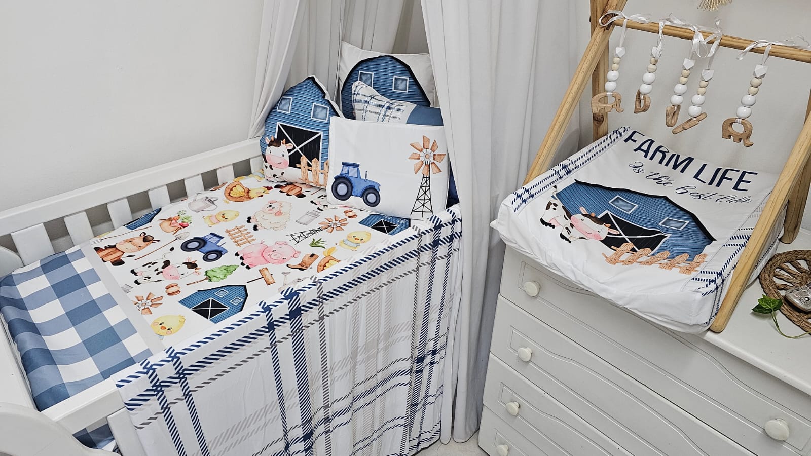 Blue vintage farm life Nursery Cot Baby Linen image 2