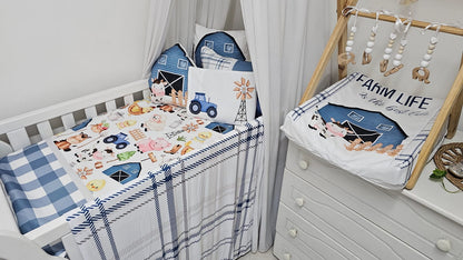 Blue vintage farm life Nursery Cot Baby Linen image 2