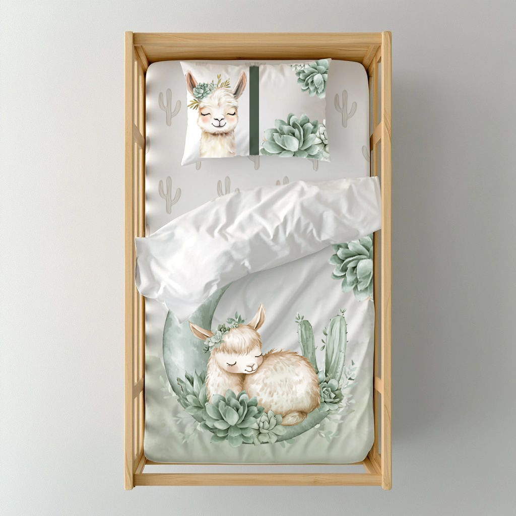 Neutral Succulents Llama Cot Duvet Cover image 0