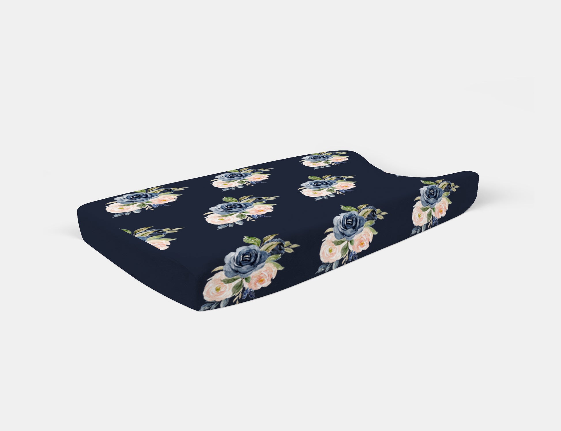 Blush and Navy Floral Changing Mattress Cover image 0