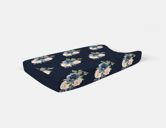 Blush and Navy Floral Changing Mattress Cover image 0