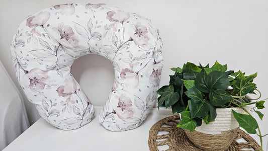 Pink and Grey whimsical floral Nursing Pillow