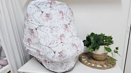 Pink and Grey whimsical floral Car Chair Cover