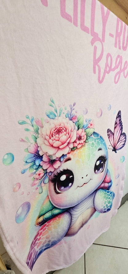 Pink Purple Turtle Fleece Blanket