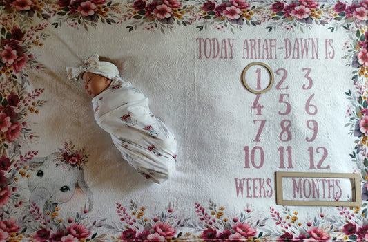 Mustard and Mauve Elephant Milestone Blanket