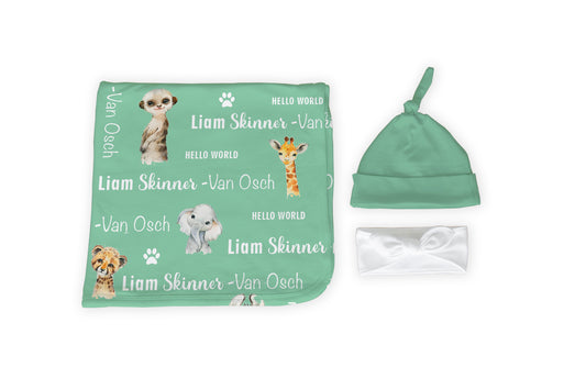 Pastel Personalised Jungle Swaddle Set image 0