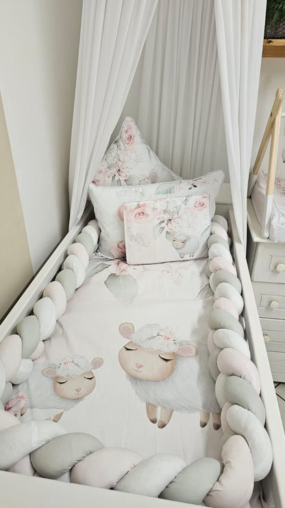 Pink sheep themed baby bedding