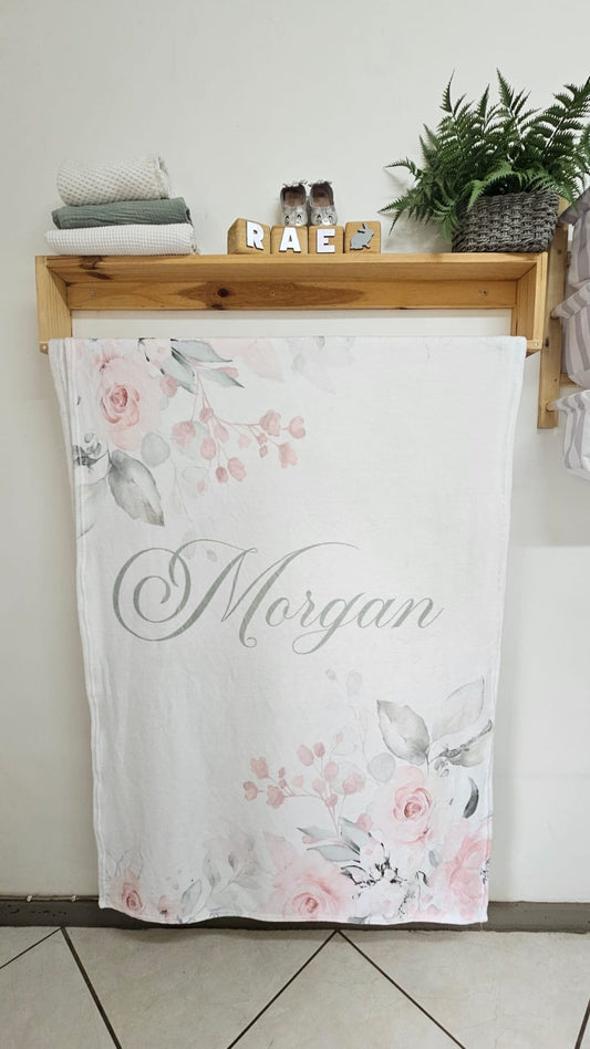 Blush and Sage Floral Fleece Blanket