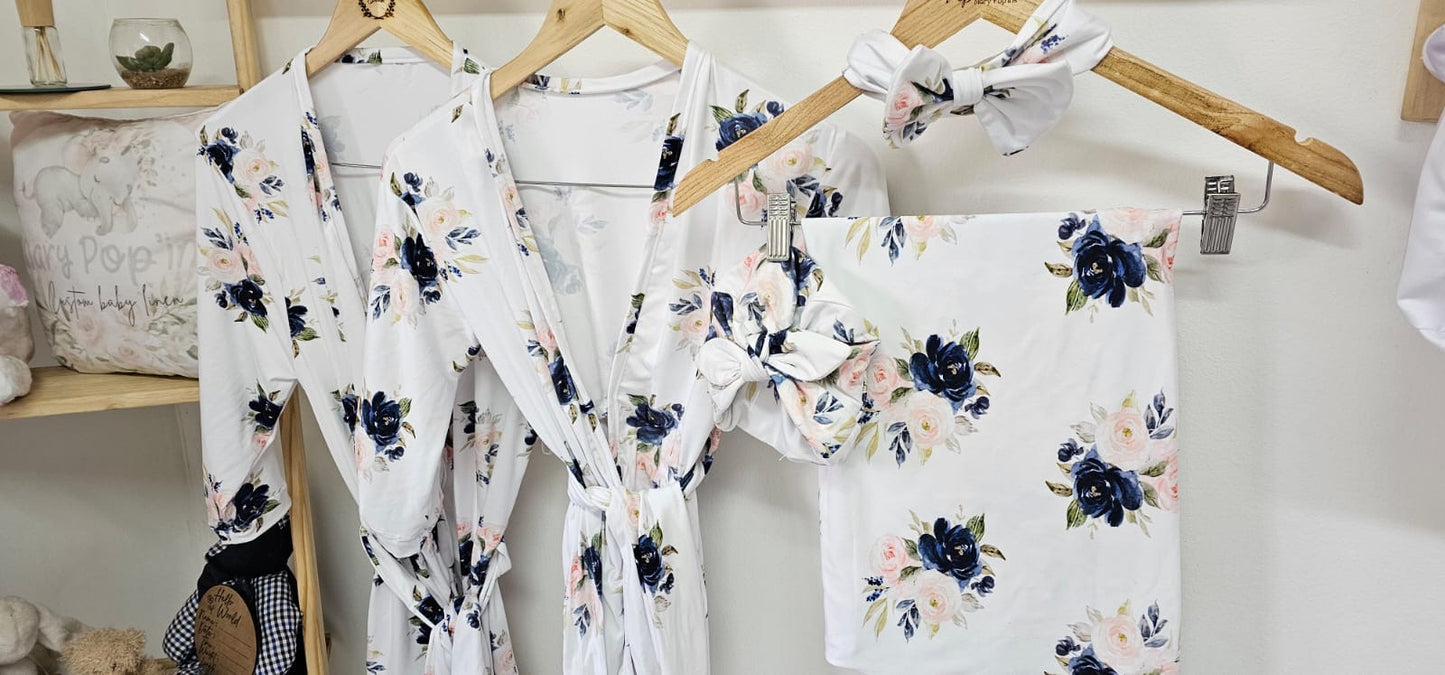 Blush And Navy Floral Swaddle