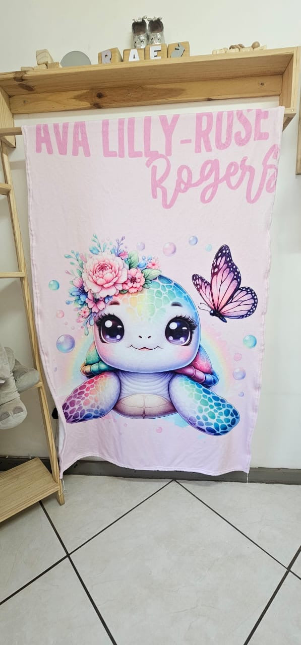 Pink Purple Turtle Fleece Blanket