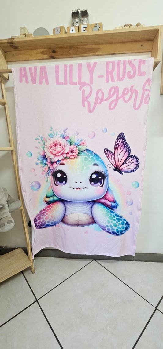 Pink Purple Turtle Fleece Blanket