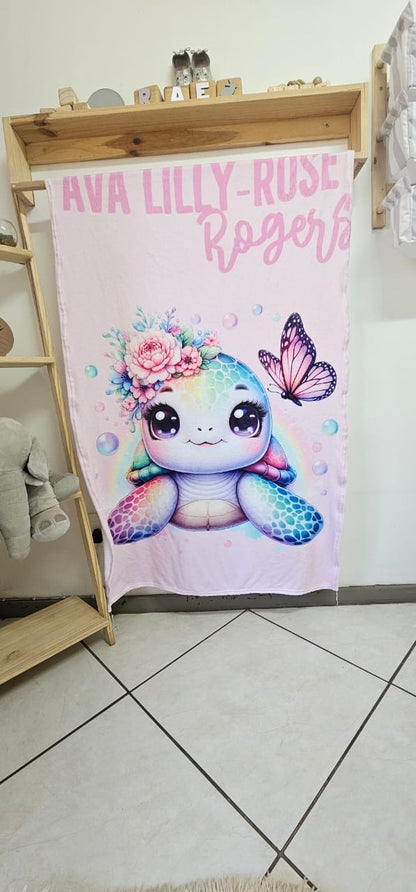 Pink Purple Turtle Fleece Blanket