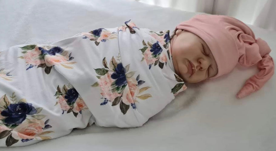Blush And Navy Floral Swaddle
