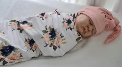 Blush And Navy Floral Swaddle