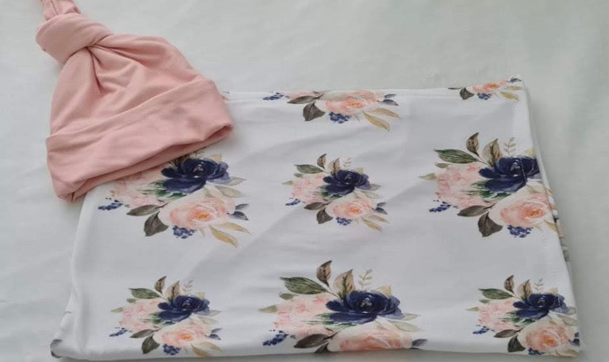 Blush And Navy Floral Swaddle