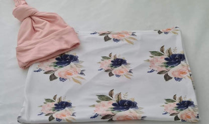 Blush And Navy Floral Swaddle
