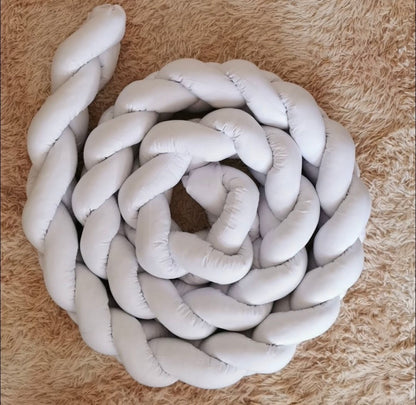 White custom baby braided cot bumper 