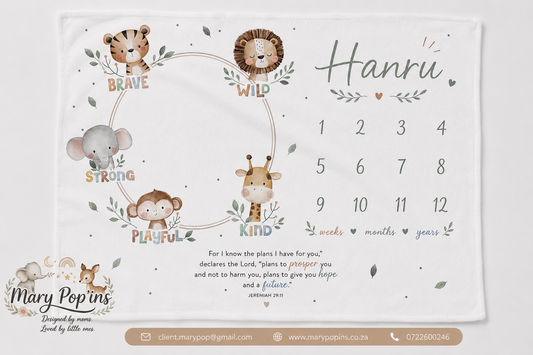 Mary Pop'ins Baby Milestone fleece Blanket, Nursery, Linen, Baby, Safari, wild