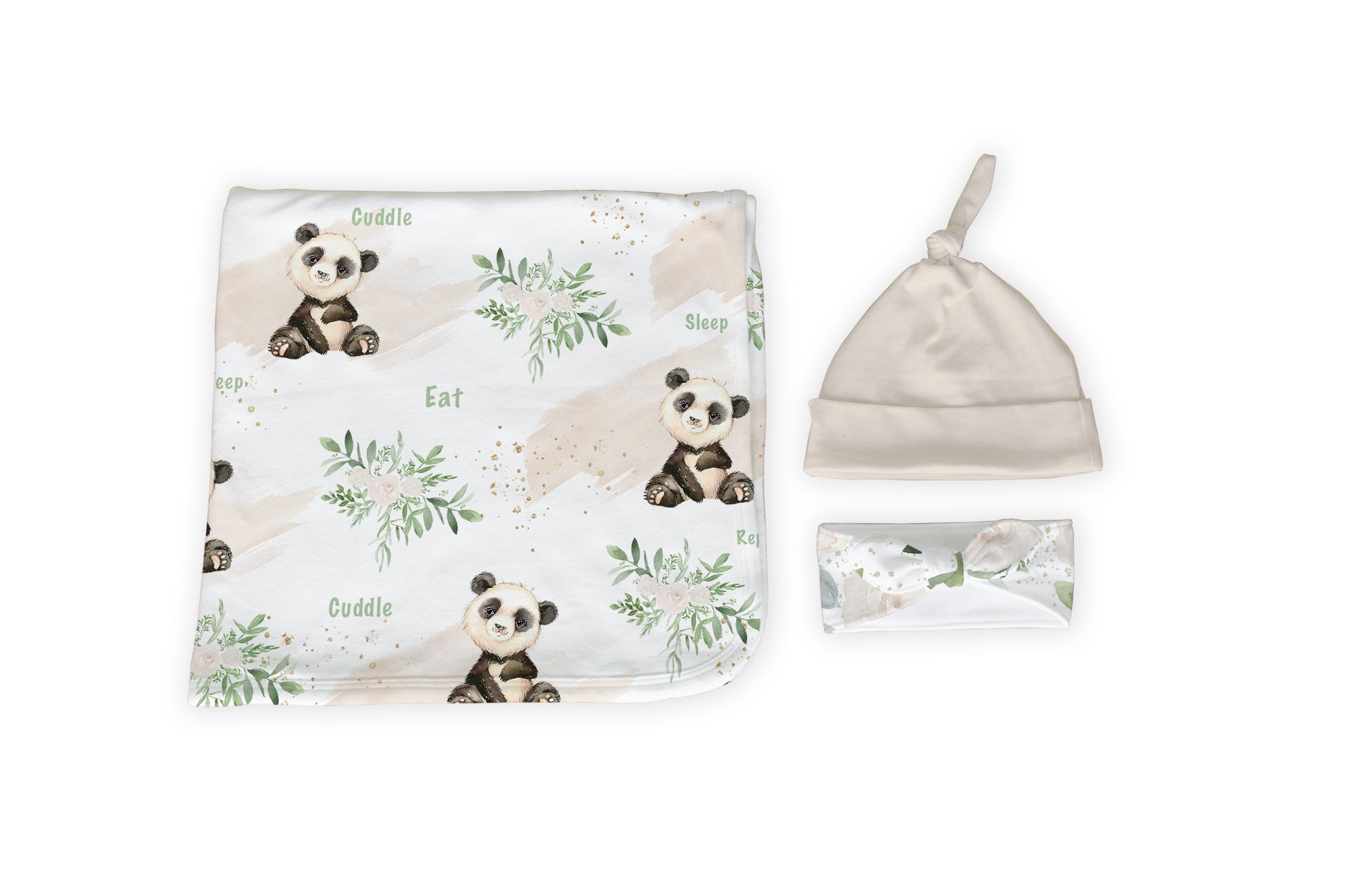 Panda Eucalyptus Rose Swaddle Set image 0