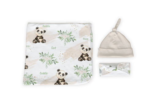 Panda Eucalyptus Rose Swaddle Set image 0