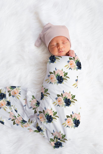 Blush And Navy Floral Swaddle image 1