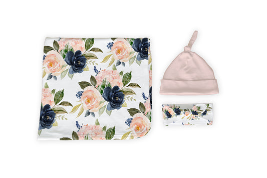 Blush And Navy Floral Swaddle image 0