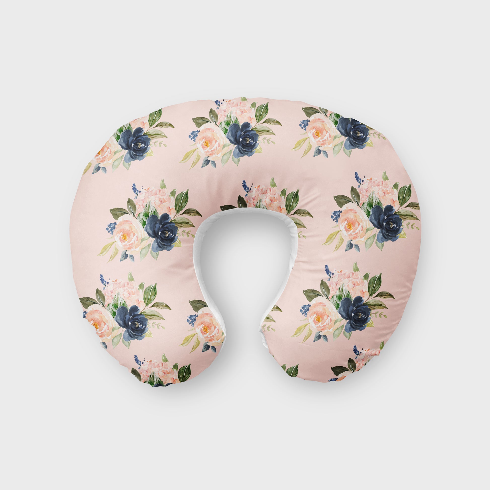 Blush and Navy Floral Boppy Pillow image 0