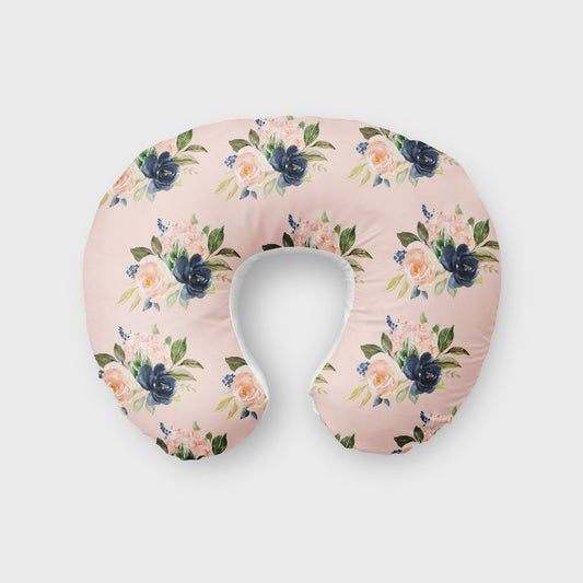 Blush and Navy Floral Boppy Pillow image 0
